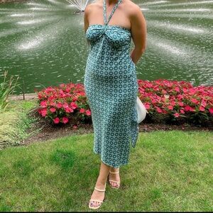 Blue Ruched Halter Maxi Dress